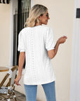Light Gray Eyelet Puff Sleeve V-Neck Top