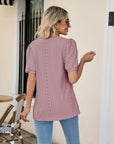 Gray Eyelet Puff Sleeve V-Neck Top
