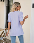 Gray Eyelet Puff Sleeve V-Neck Top