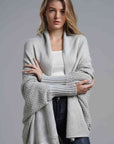 Dark Gray Double Take Dolman Sleeve Open Front Ribbed Trim Longline Cardigan