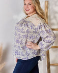 Gray Hailey & Co Full Size Lace Detail Printed Blouse