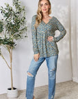 Gray Heimish Full Size Floral Half Button Long Sleeve Blouse
