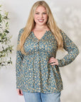 Light Gray Heimish Full Size Floral Half Button Long Sleeve Blouse