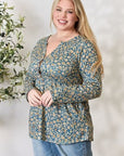 Light Gray Heimish Full Size Floral Half Button Long Sleeve Blouse