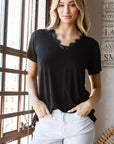 Gray Heimish Lace Detail V-Neck Short Sleeve T-Shirt