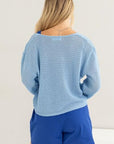 Light Gray HYFVE V-Neck Stripe Texture Long Sleeve Top