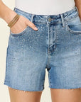 Gray Judy Blue Full Size High Waist Rhinestone Decor Denim Shorts