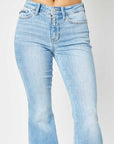 Light Gray Judy Blue Full Size Mid Rise Raw Hem Slit Flare Jeans