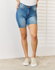 Light Gray Judy Blue Full Size Tummy Control Double Button Bermuda Denim Shorts
