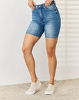 Light Gray Judy Blue Full Size Tummy Control Double Button Bermuda Denim Shorts