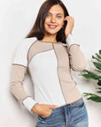 Light Gray Double Take Color Block Exposed Seam Top