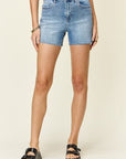Light Gray Judy Blue Full Size High Waist Rhinestone Decor Denim Shorts