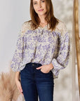 Gray Hailey & Co Full Size Lace Detail Printed Blouse