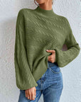 Gray Cable-Knit Mock Neck Long Sleeve Sweater