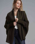 Dark Gray Double Take Dolman Sleeve Open Front Ribbed Trim Longline Cardigan