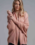 Rosy Brown Double Take Dolman Sleeve Open Front Ribbed Trim Longline Cardigan