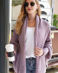 Dark Gray Double Take Dolman Sleeve Open Front Ribbed Trim Longline Cardigan