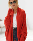 Firebrick Double Take Dolman Sleeve Open Front Ribbed Trim Longline Cardigan