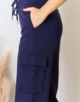 Gray RISEN Drawstring Relaxed Cargo Wide Leg Pants