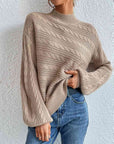 Gray Cable-Knit Mock Neck Long Sleeve Sweater