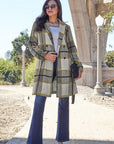Gray Double Take Full Size Plaid Button Up Lapel Collar Coat