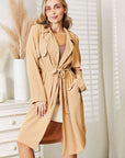 Light Gray Culture Code Full Size Tied Trench Coat with Pockets