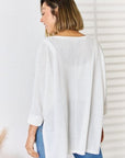 Light Gray Zenana Full Size Waffle Knit V-Neck Long Sleeve Slit Top