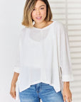 Light Gray Zenana Full Size Waffle Knit V-Neck Long Sleeve Slit Top