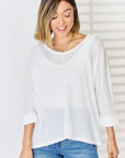 Light Gray Zenana Full Size Waffle Knit V-Neck Long Sleeve Slit Top