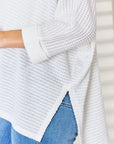 Light Gray Zenana Full Size Waffle Knit V-Neck Long Sleeve Slit Top