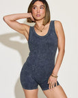 Dark Slate Gray Zenana Ribbed Washed Round Neck Sleeveless Romper