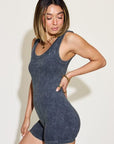 Dark Slate Gray Zenana Ribbed Washed Round Neck Sleeveless Romper