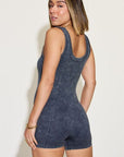 Dark Slate Gray Zenana Ribbed Washed Round Neck Sleeveless Romper