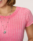 Pale Violet Red Zenana Washed Ribbed Short Sleeve Cropped T-Shirt