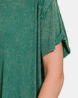 Sea Green Zenana Washed Ribbed Short Sleeve Top