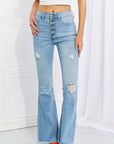 Light Gray Vibrant MIU Full Size Jess Button Flare Jeans