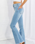 Light Gray Vibrant MIU Full Size Jess Button Flare Jeans