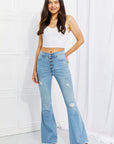 Lavender Vibrant MIU Full Size Jess Button Flare Jeans