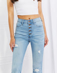 Light Gray Vibrant MIU Full Size Jess Button Flare Jeans