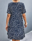 Dark Gray Ditsy Floral Empire Waist Plunge Short Sleeve Dress