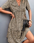 Rosy Brown Ditsy Floral Empire Waist Plunge Short Sleeve Dress
