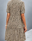 Dark Gray Ditsy Floral Empire Waist Plunge Short Sleeve Dress