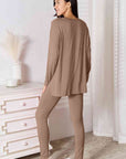 Gray Basic Bae Full Size V-Neck Soft Rayon Long Sleeve Top and Pants Lounge Set