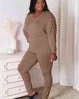 Gray Basic Bae Full Size V-Neck Soft Rayon Long Sleeve Top and Pants Lounge Set
