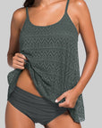 Dark Slate Gray Full Size Spaghetti Strap Scoop Neck Tankini Set