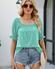 Gray Short Flounce Sleeve Top