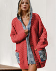 Double Take Full Size Hooded Denim Spliced Sweater Cardigan