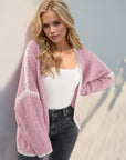 Double Take Contrast Open Front Dropped Shoulder Cardigan