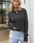 Cable-Knit Round Neck Dropped Shoulder Sweater