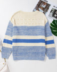 Color Block Boat Neck Long Sleeve Sweater